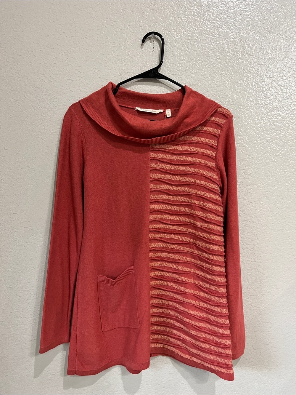 Soft Surroundings Rust Cowl-Neck Sweater with Textured Stripe Panel Sz XS Comfy